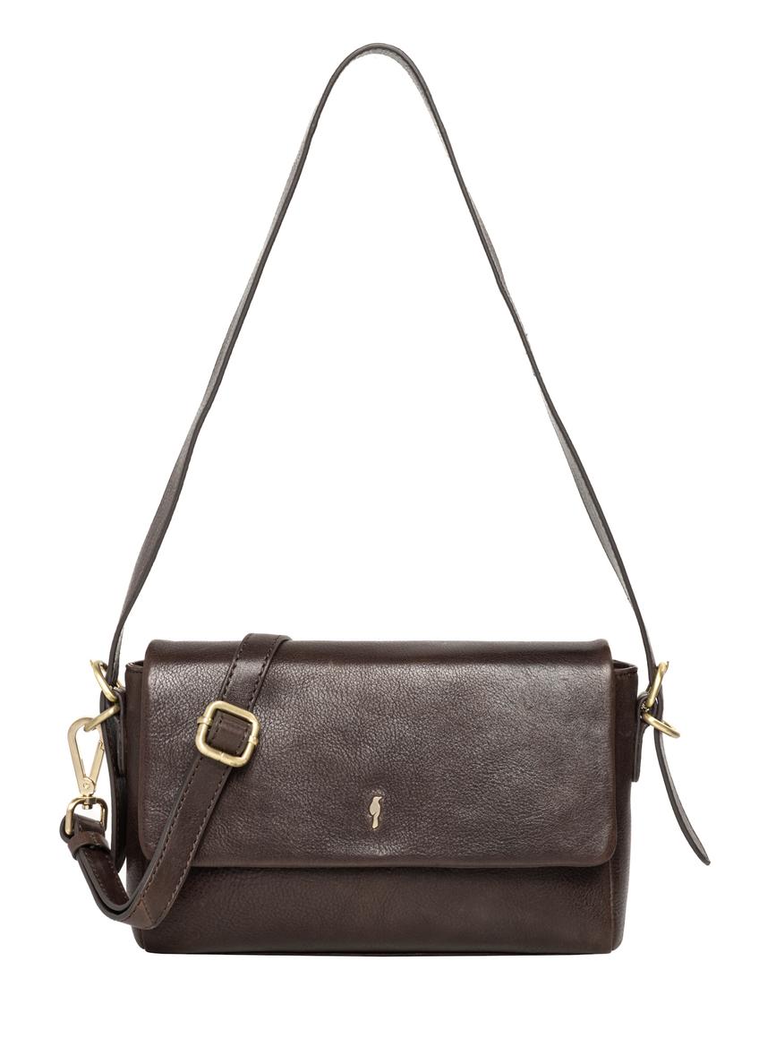 Brown leather women's handbag TORES-1377-1H(Z26), front product view on white background.