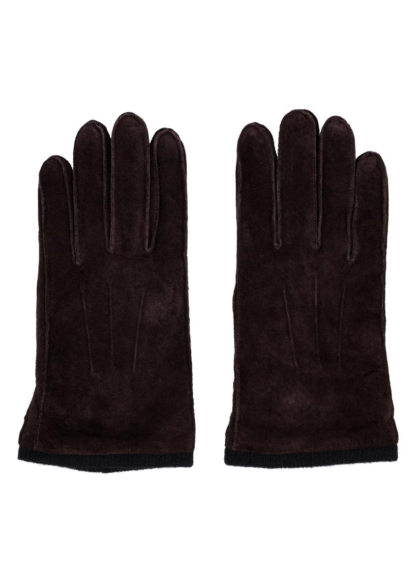 Brown suede men's gloves REKMS-0093-1I(Z26)
