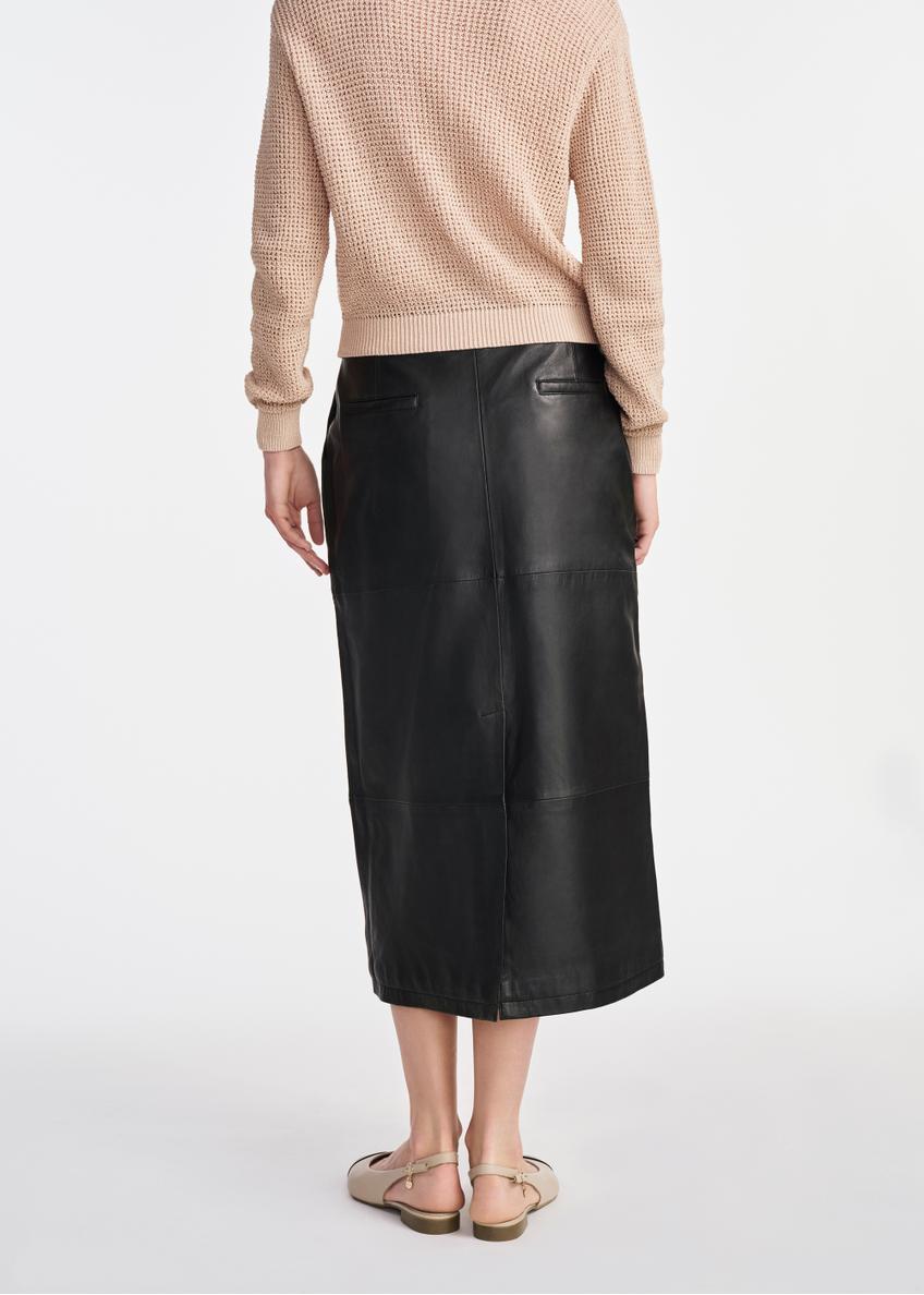 Black leather midi skirt SPCDS-0076-1273(W25)