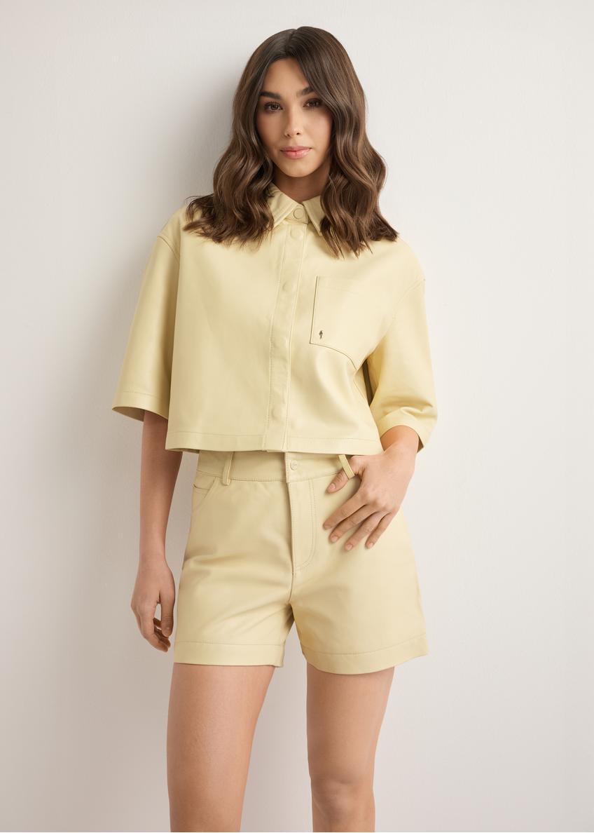 Short light yellow leather women's shirt KOSDS-0005-2A(W26)