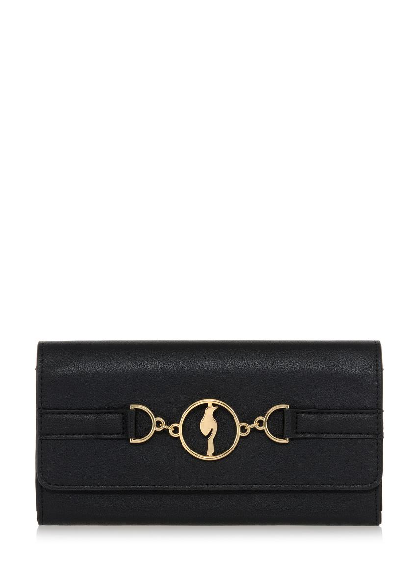 Large black women's wallet with decorative strap POREC-0357-99(Z23)-06