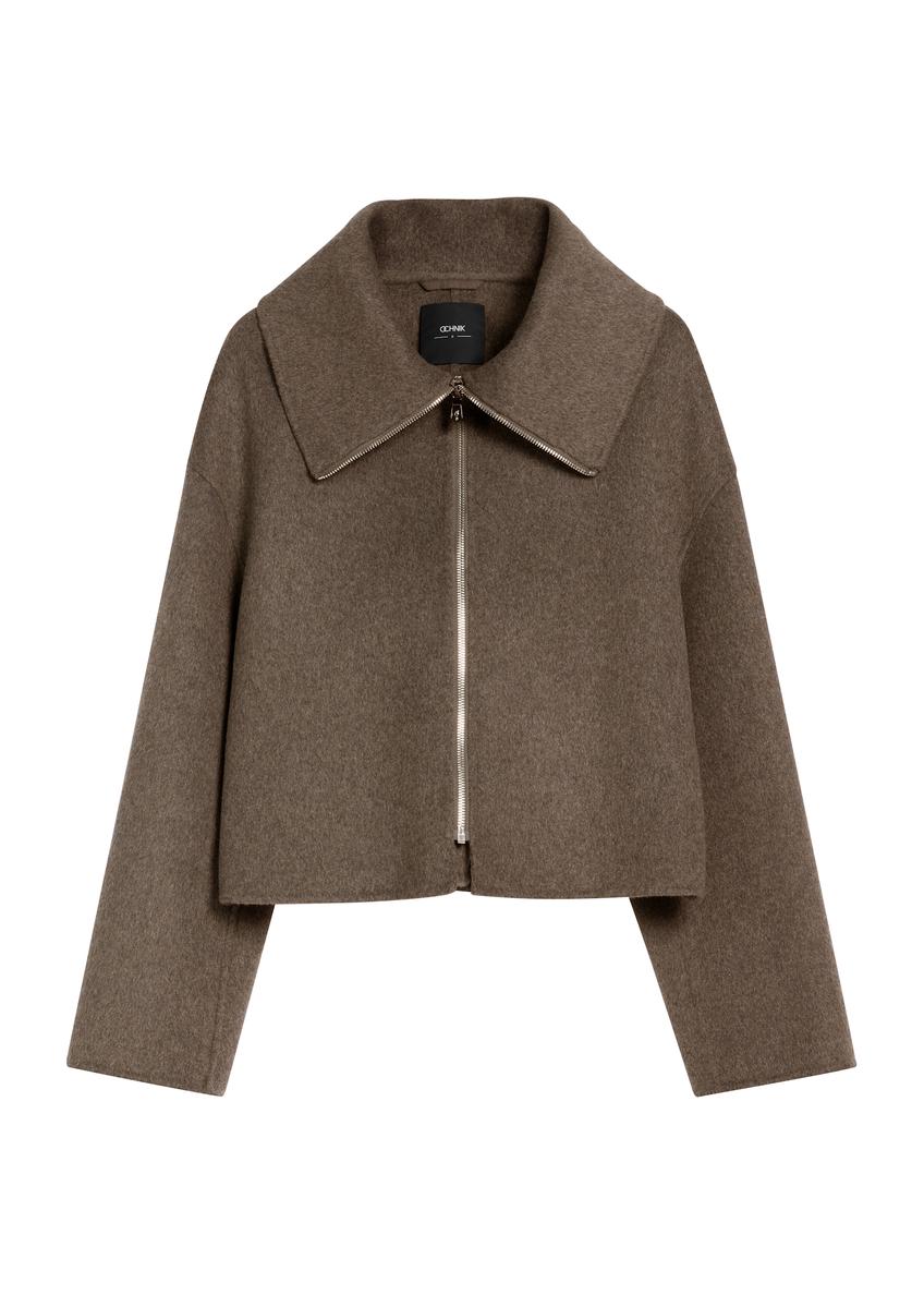 Women's short brown wool jacket PLADT-0066-89(Z25)