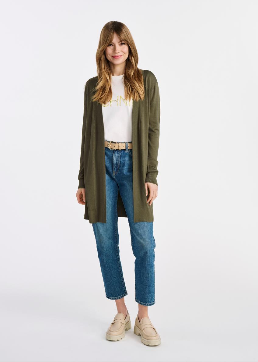 Long women's khaki cardigan KARDT-0050-55(W25)-01