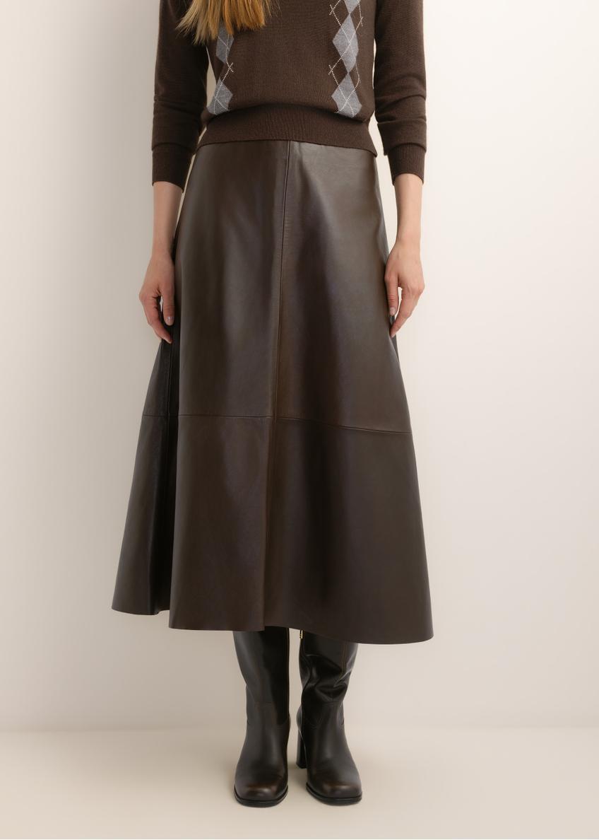 Brown Leather Midi Skirt SPCDS-0077-1I(Z26)