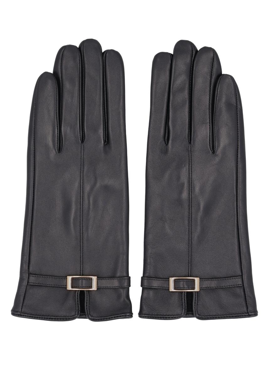 Women's black leather gloves REKDS-0109-99(Z26)