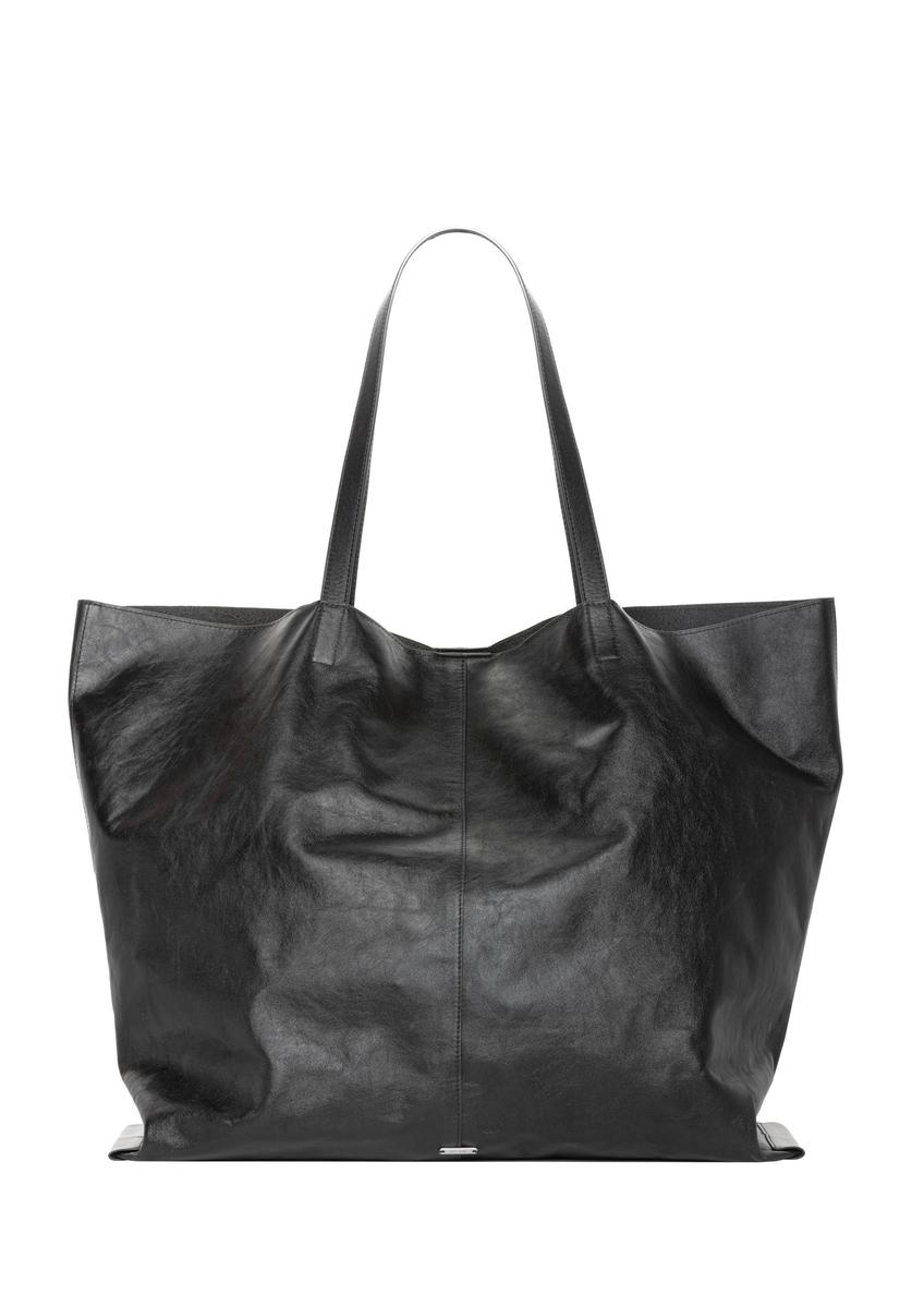 Black large leather shopper bag TORES-1354-99(Z26), front product view on white background.