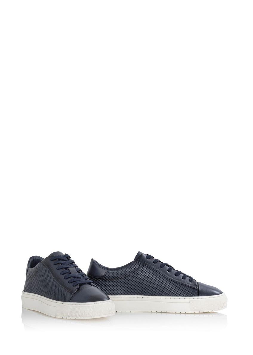 Men's navy blue leather sneakers BUTYM-0458-69(W24)