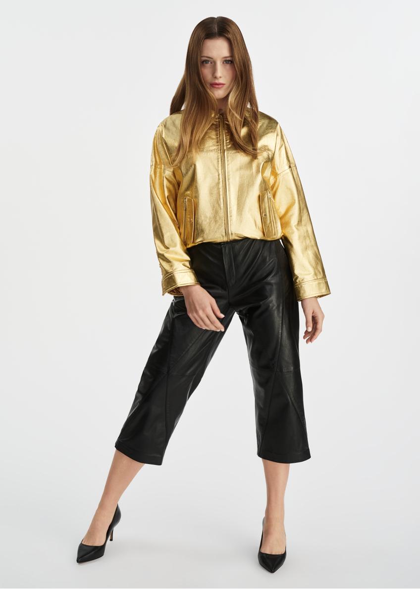 Gold women's leather jacket KURDS-0513-2837(W25)