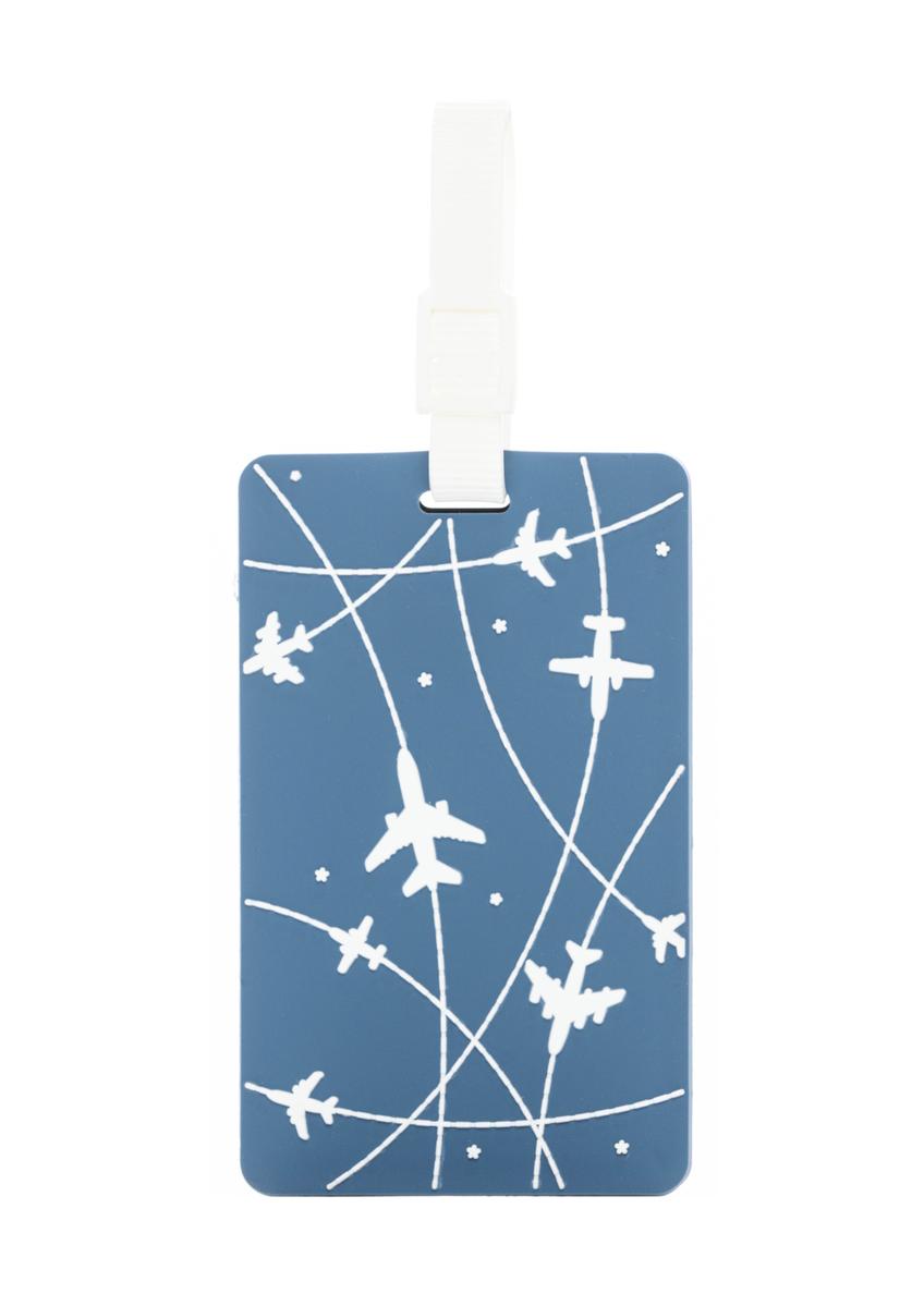 Luggage tag with airplanes AW-012-0013-7C(W26), front view of the product on a white background.