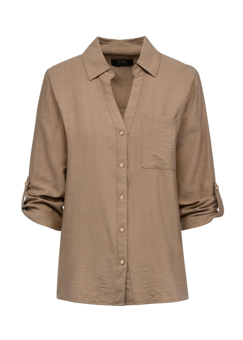 Dark beige women's shirt KOSDT-0157-82(W25)-01