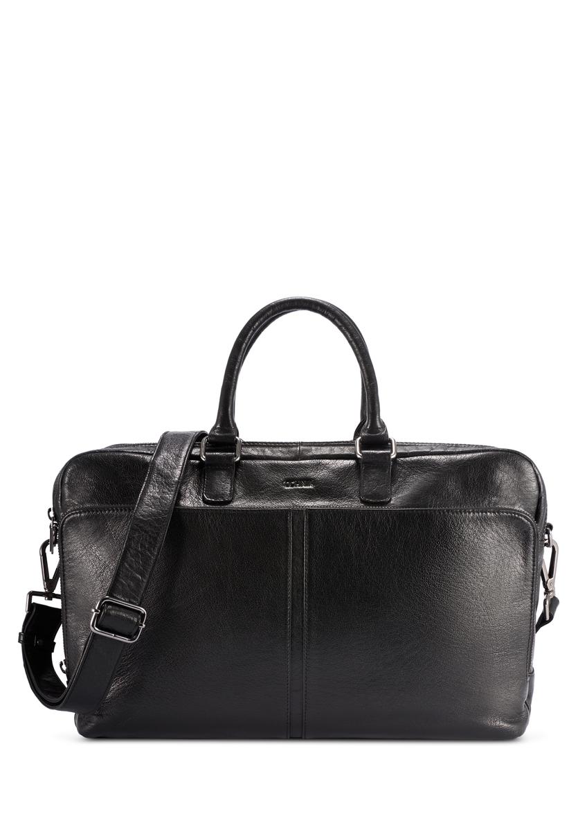 Black large leather men's bag TORMS-0489-99(W26) - front product view, on white background.