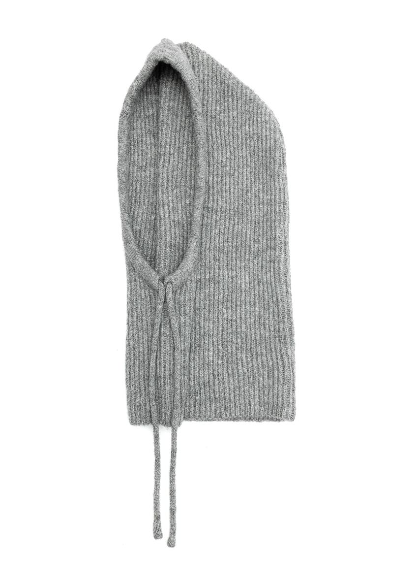Women's gray scarf with hood SZADT-0215-91(Z25) - front product view on white background.