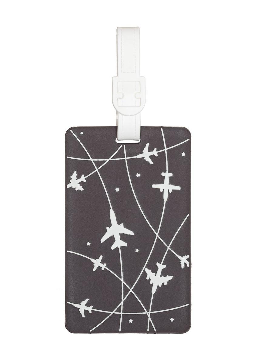 Luggage tag with airplanes AW-012-0013-9C(W26), front view of the product on a white background.