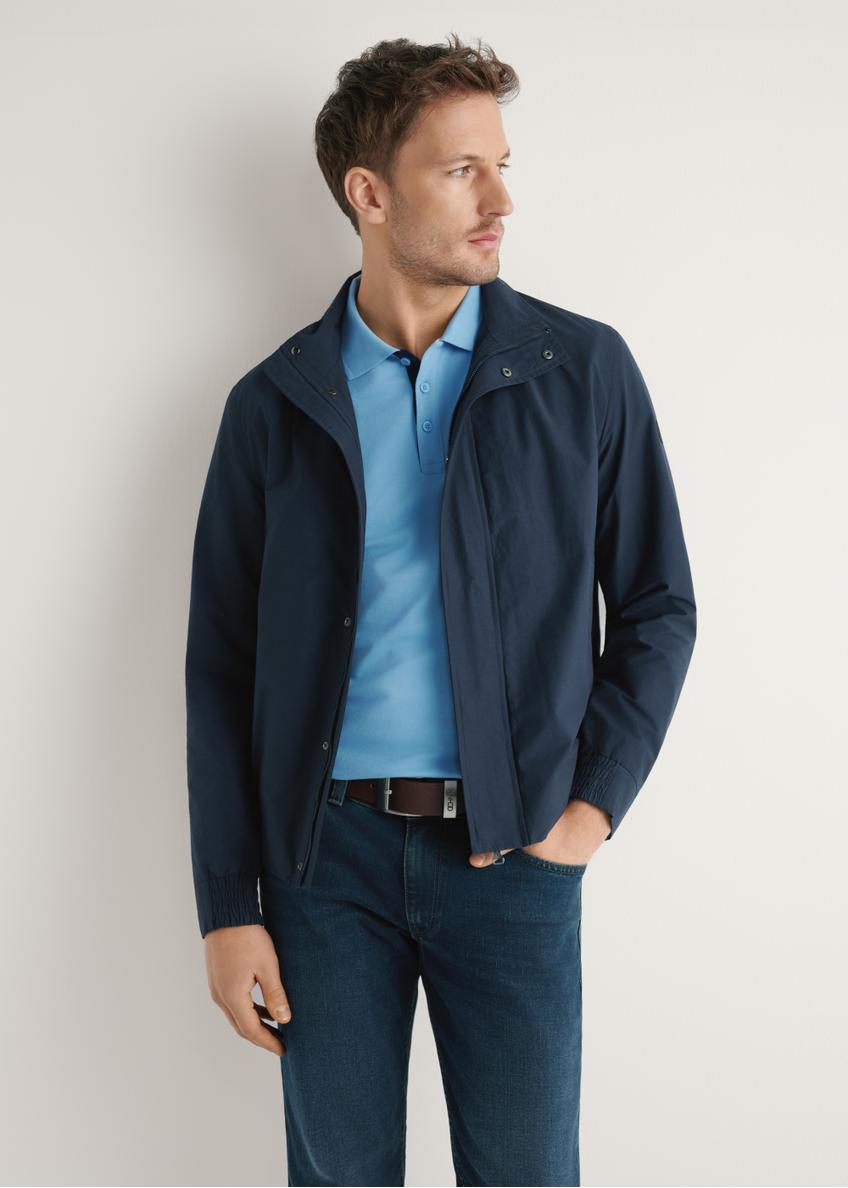 Men's navy blue transitional jacket KURMT-0417-7E(W26) - front product view, modeled, against a light background. Half-length silhouette visible.