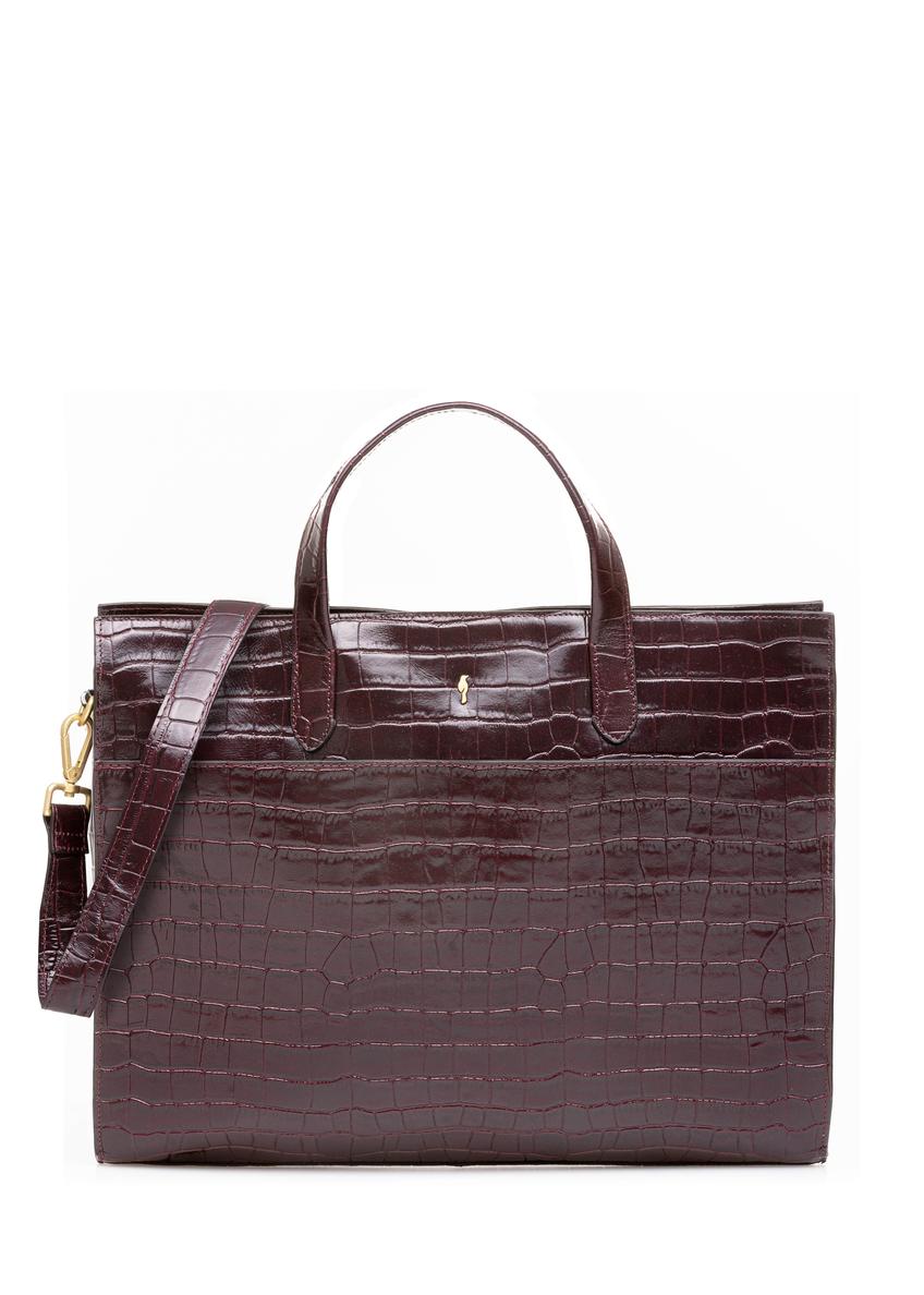 Burgundy large croco leather handbag TORES-1132E-49(Z25)