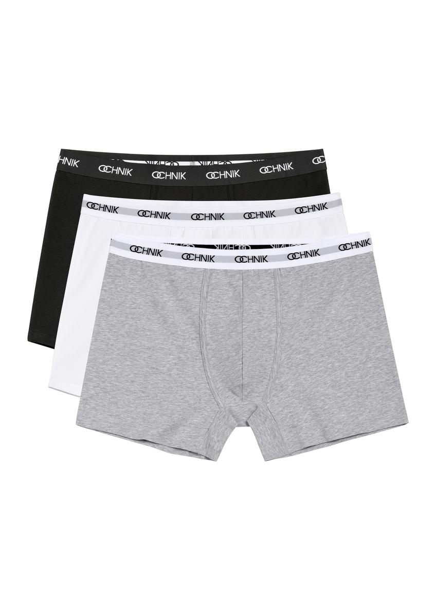Three-pack of men's cotton boxers ZESMB-0002A-15(KS), front view of products on white background.