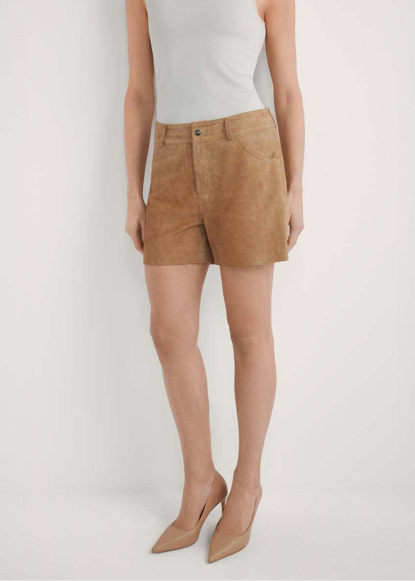 Leather beige women's shorts SPODS-0035-1B(W26)