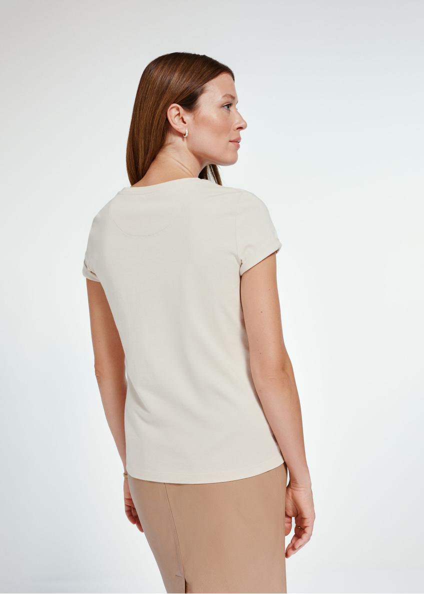 Beige women's t-shirt with decorative oriole TSHDT-0130-80(Z24)