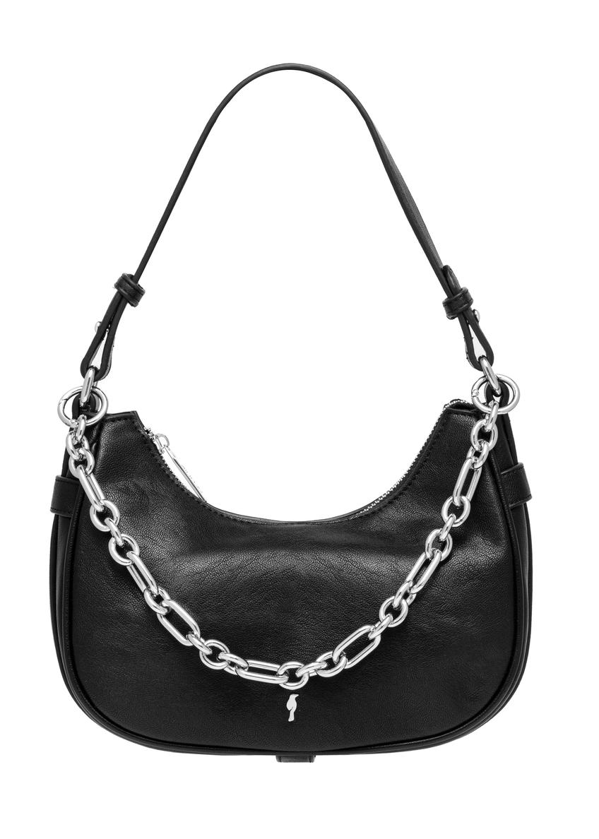Black women's hobo bag with a jewelry-style accent TOREC-1326-99(Z26), front view on a white background.