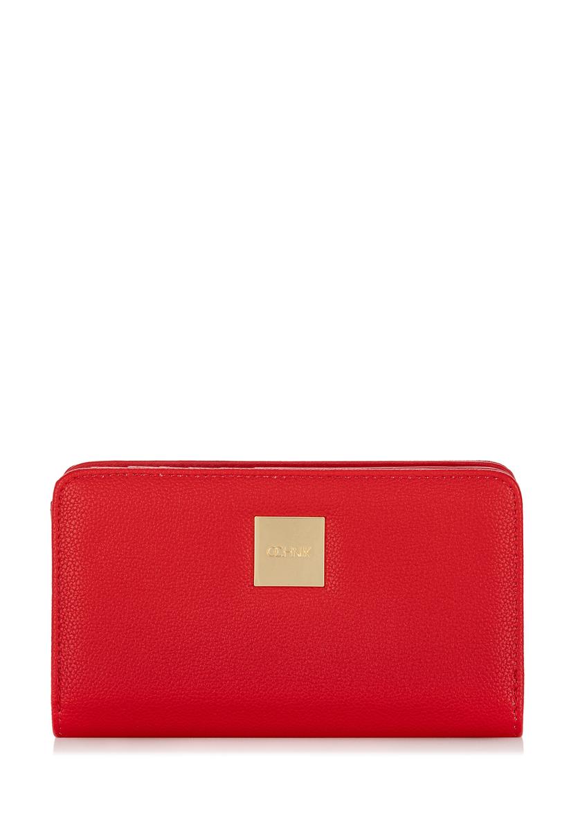 Red women's wallet with logo POREC-0362-4A(W26), front product view on white background.
