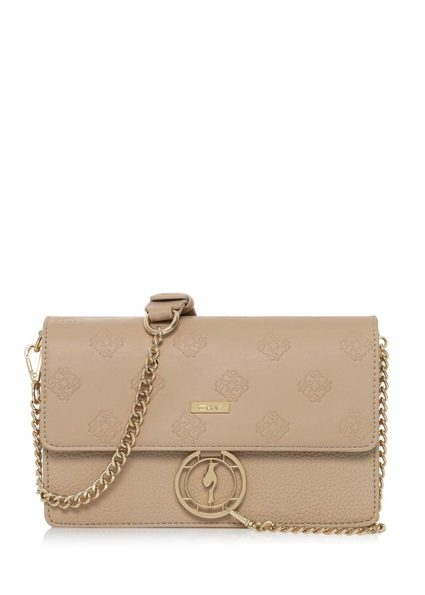 Beige women's handbag with monogram TOREC-0536C-81(Z25), front product view on white background.