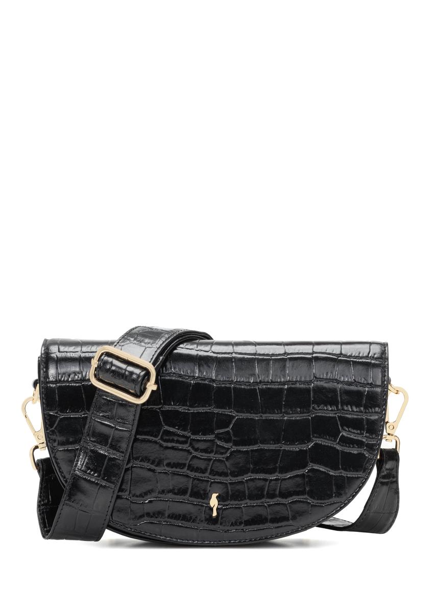 Black leather half-round croco messenger bag TORES-1230-9G(W26)