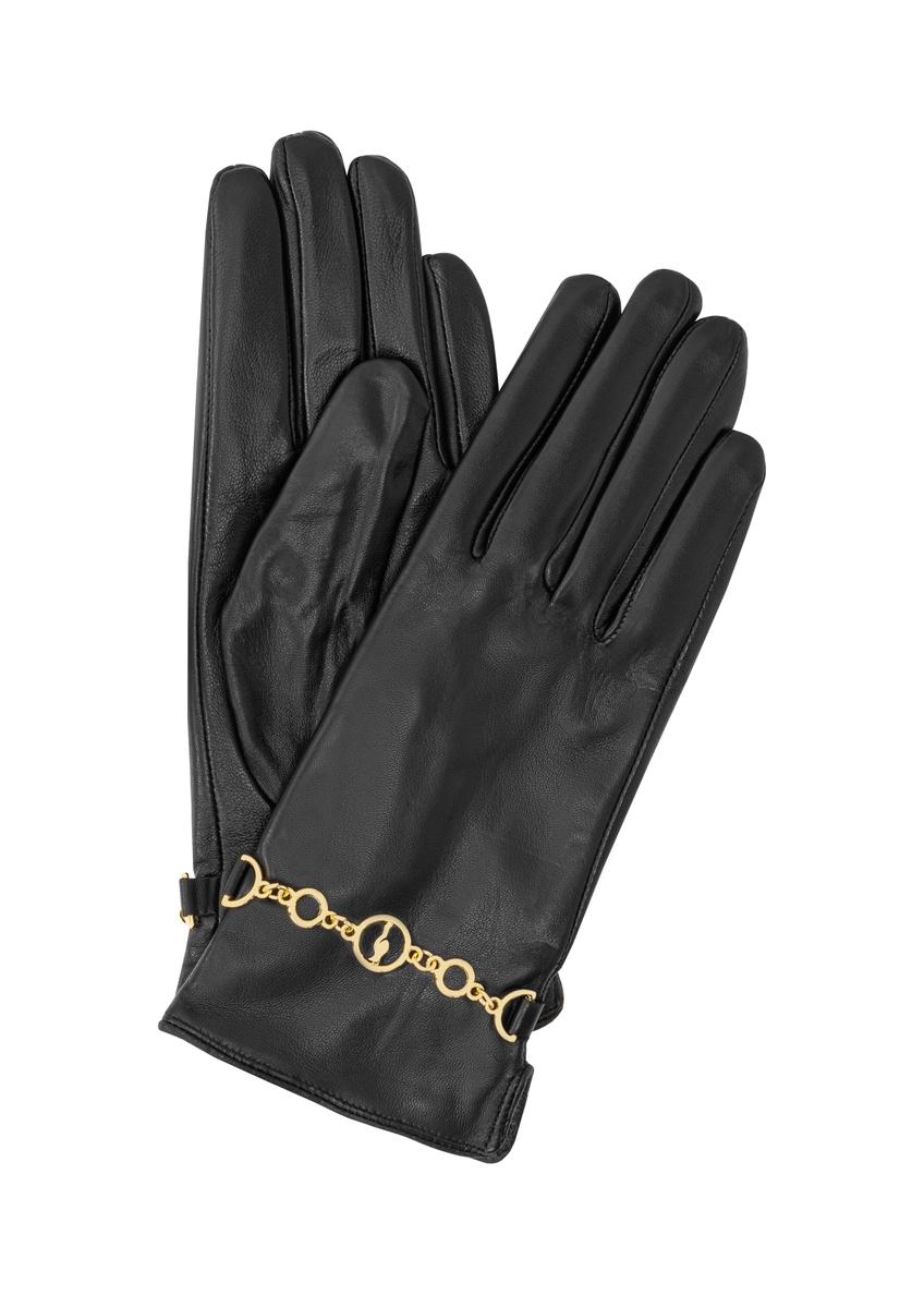 Women's black leather gloves REKDS-0080-99(Z24)-01