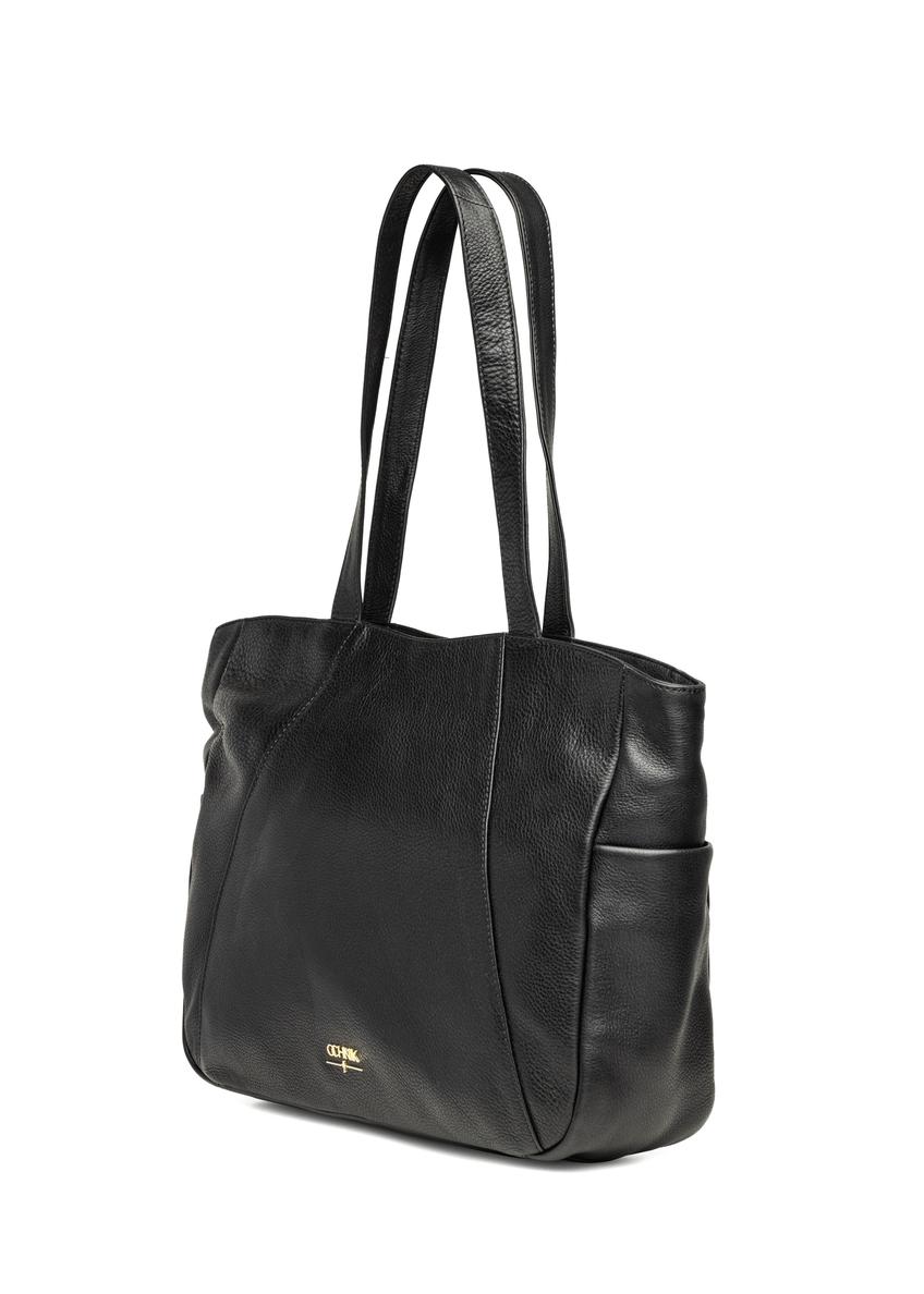 Black leather women's shopper bag TORES-1255-99(W26)