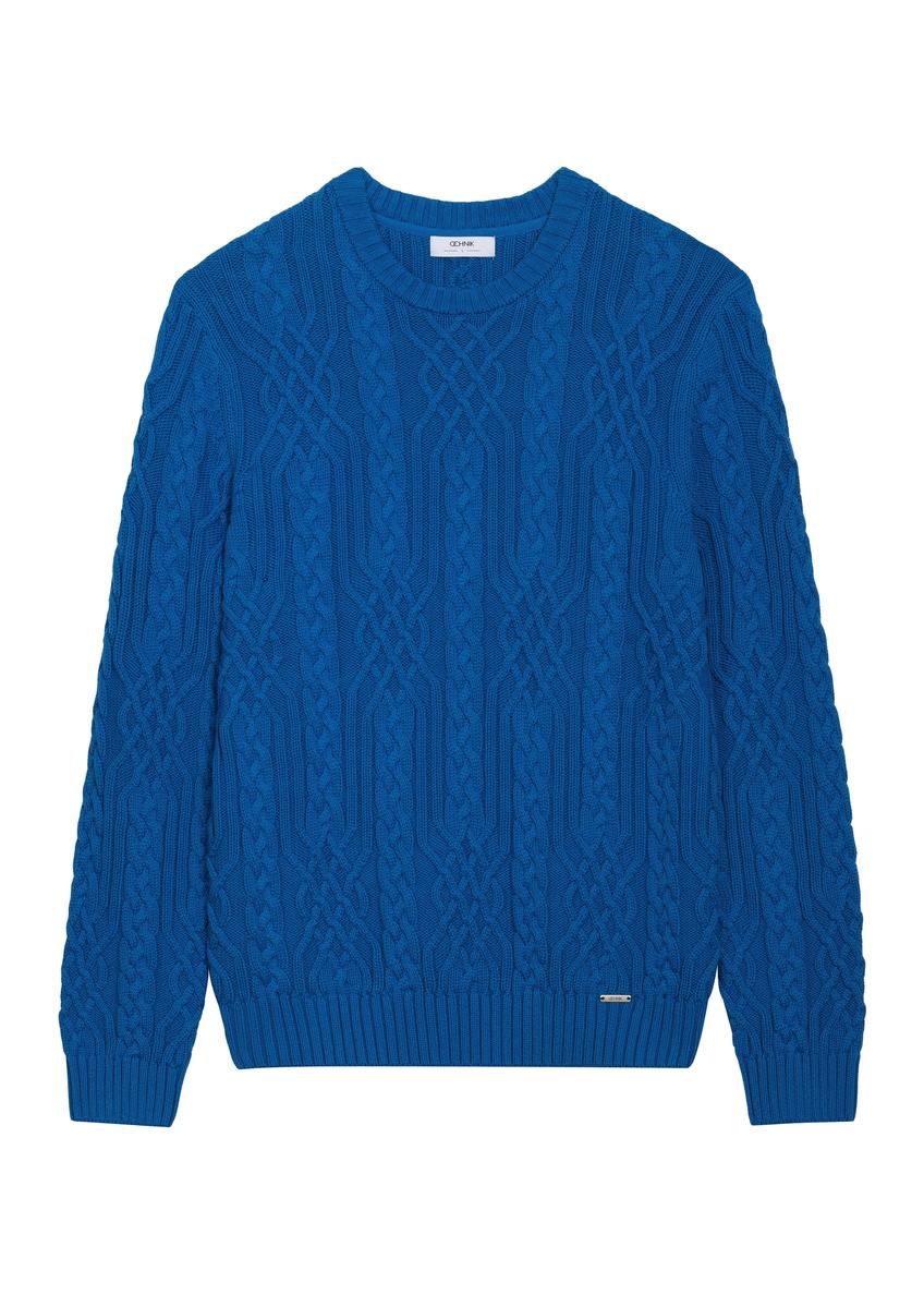 Dark blue men's sweater with decorative weave SWEMT-0205-7C(Z26)