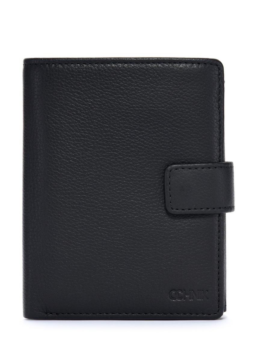 Men's leather wallet in black color PORMS-0630A-9I(W26), front product view on white background.