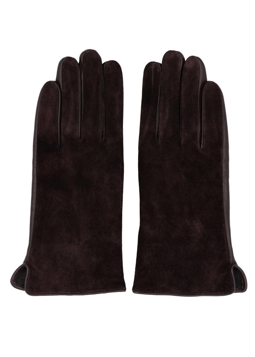 Brown suede women's gloves REKDS-0093-1I(Z26)