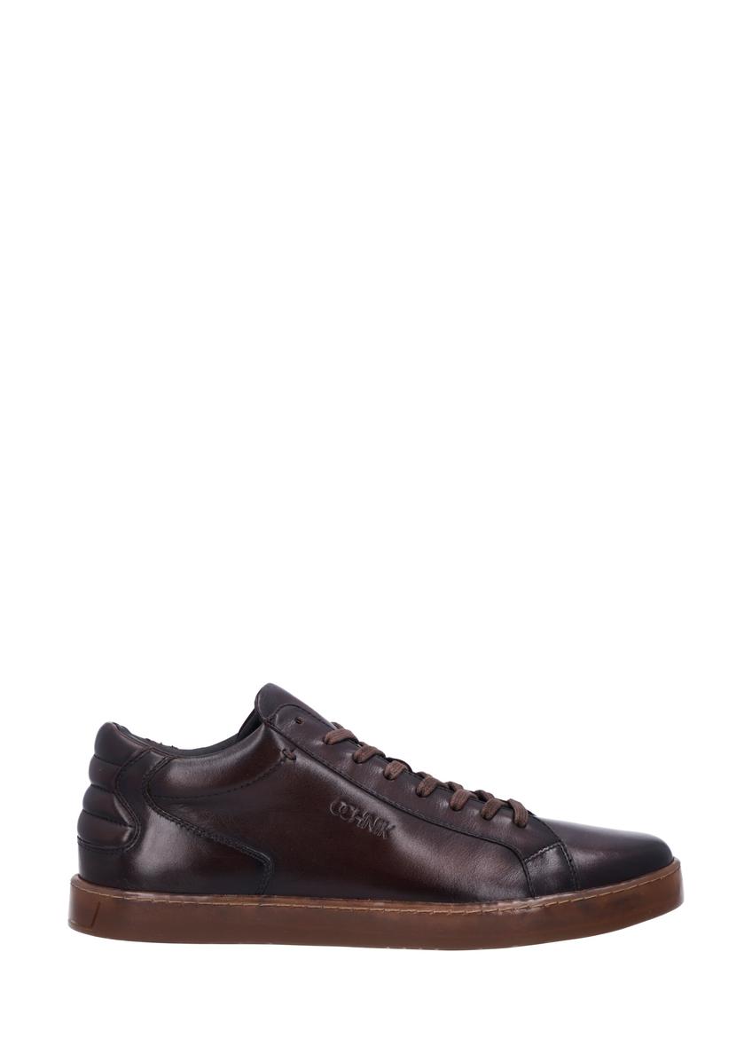 Dark brown men's leather sneakers BUTYM-0405C-1I(Z26), side product view on white background.