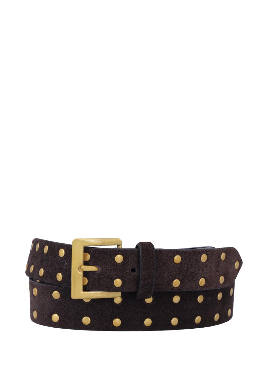 Brown women's belt with studs PASDS-0352-1I(Z26), front product view on white background.