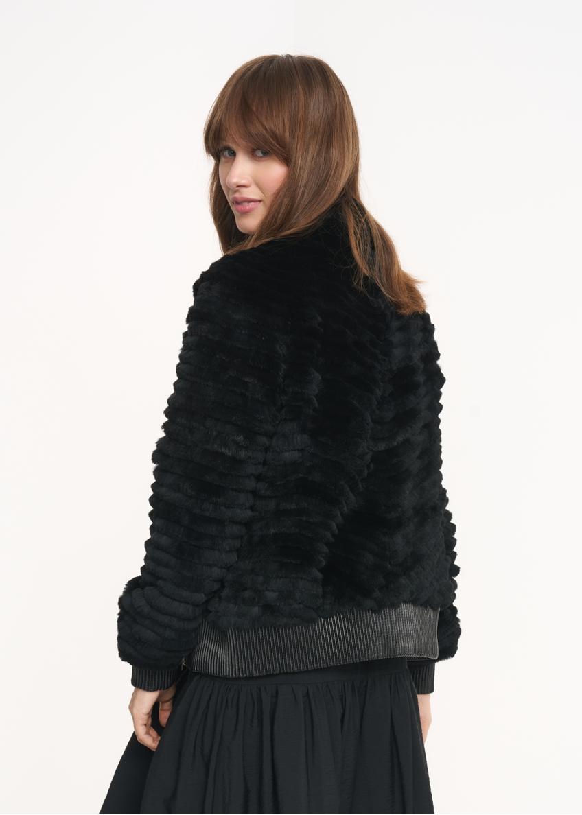 Black women's fur coat with welts FUTDF-0094-5498(Z22)