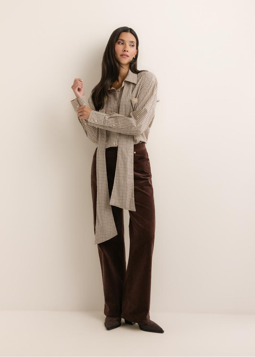 Women's checkered shirt with tie KOSDT-0195-1P(Z26)