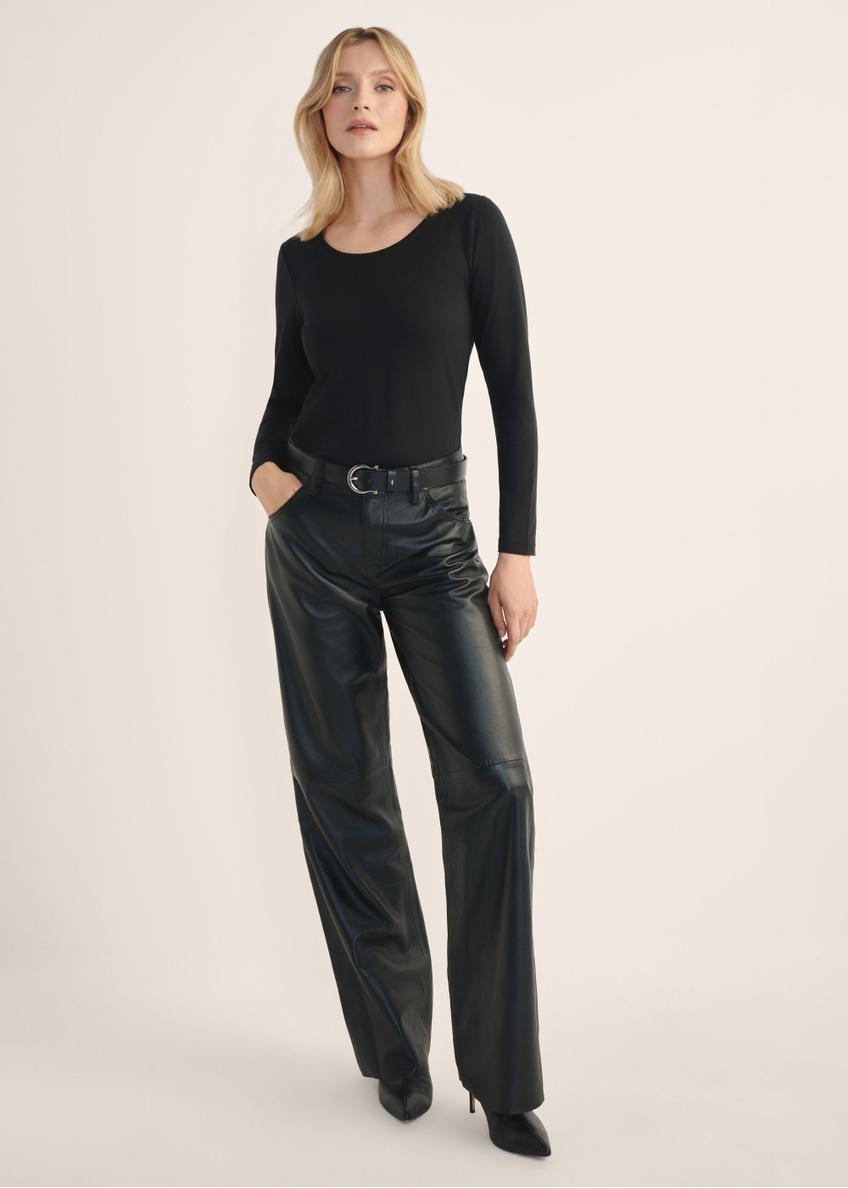 Black wide-leg leather trousers for women SPODS-0038-99(Z26)