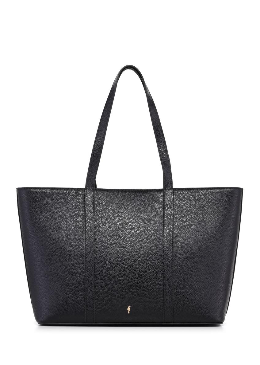 Black leather shopper bag TORES-1273-9I(W26) - front product view on white background.