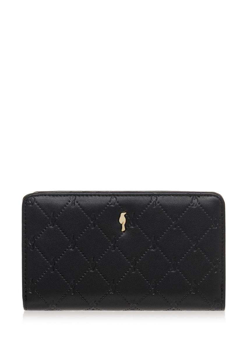 Black women's wallet with monogram POREC-0348A-99(Z25), front product view on white background.