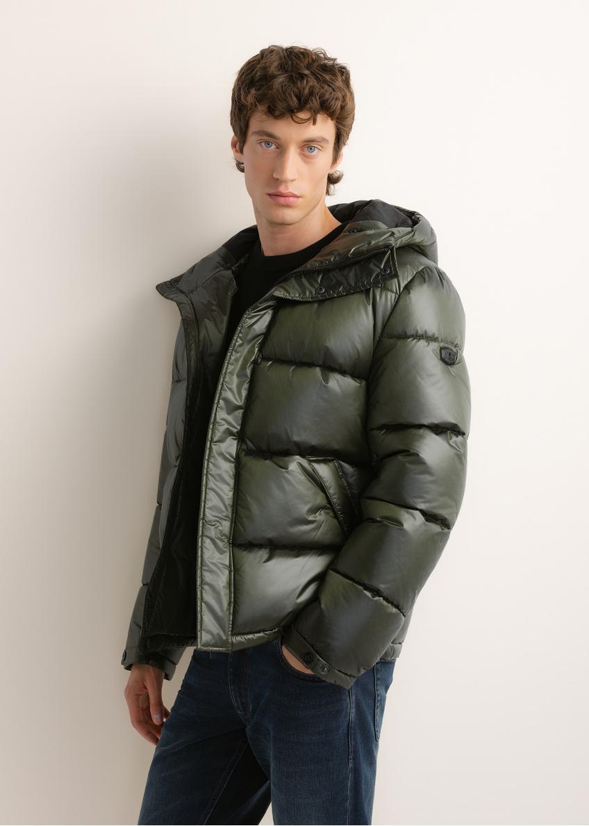 Men's green quilted jacket with hood KURMT-0340-8B(Z26)
