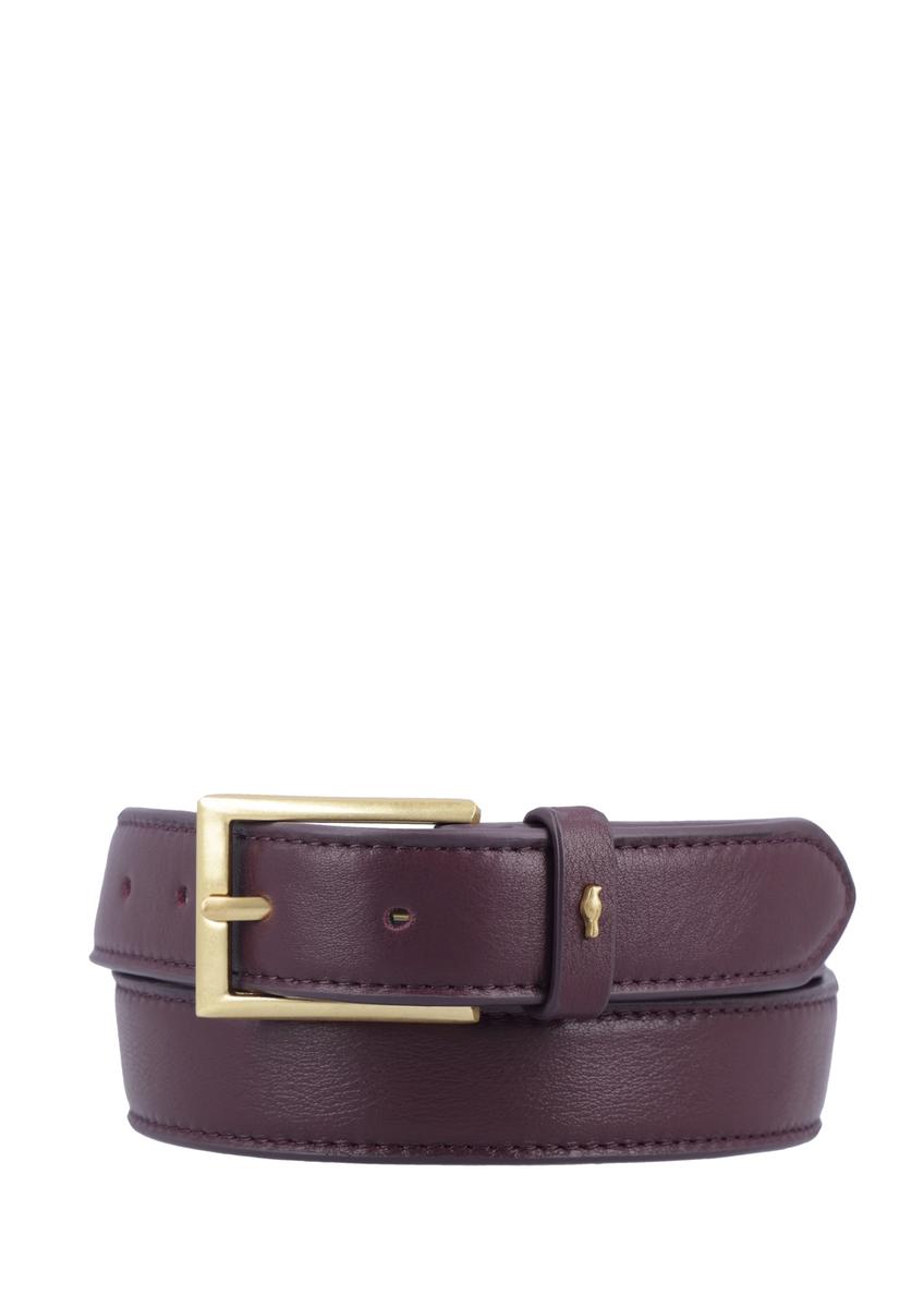 Burgundy women's leather belt PASDS-0346-4D(Z26), front product view on white background.