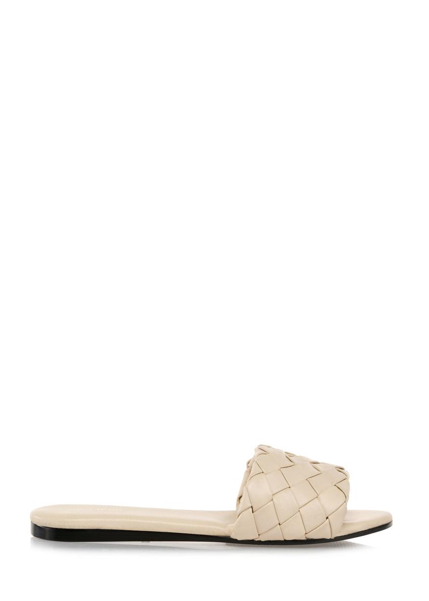 Beige leather braided flip-flops BUTYD-1065-81(W24)-06