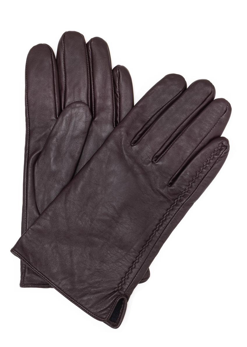 Brown men's leather gloves REKMS-0001A-90(Z25), product view from the front on a white background.
