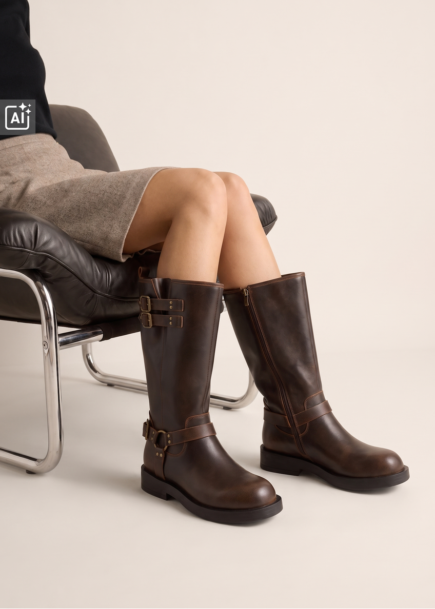 Dark brown leather women's ankle boots BUTYD-1305-1I(Z26)