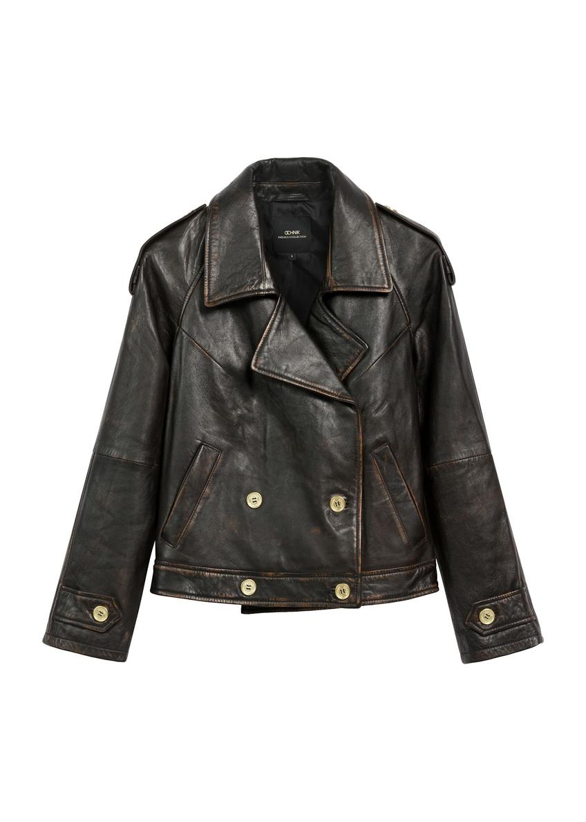 Brown oversize women's leather jacket KURDS-0553-1I(Z26)
