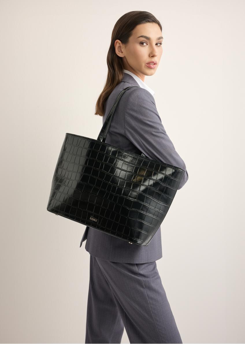 Black croco shopper bag TOREC-1242-9G(Z26)