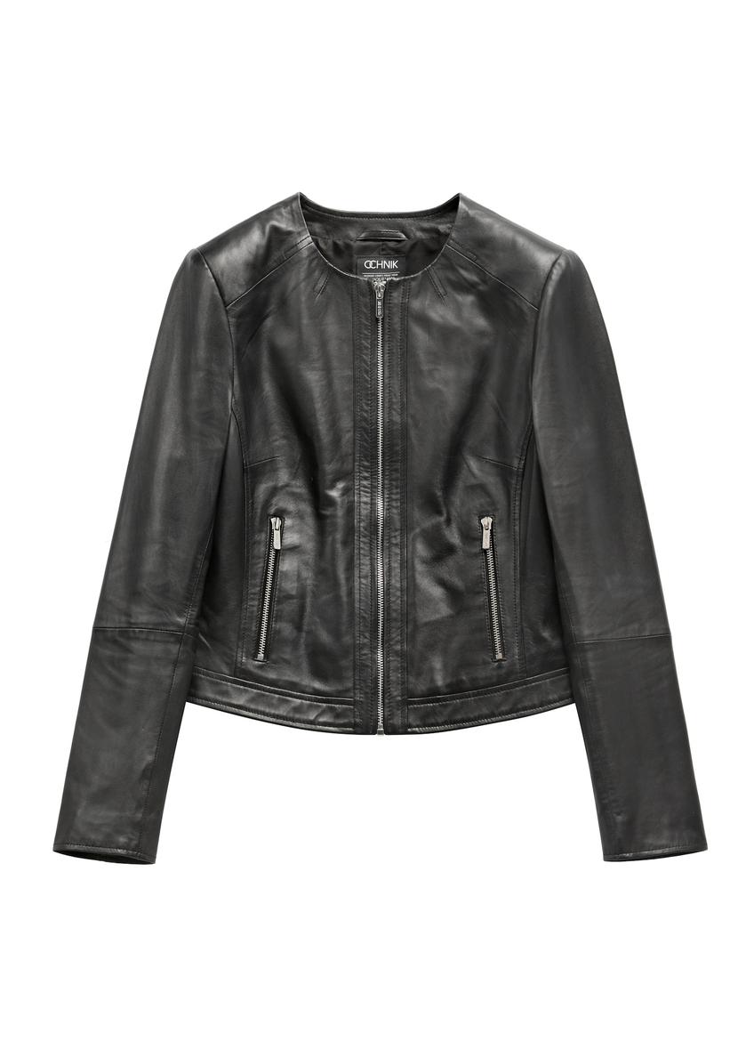 Black short women's leather jacket KURDS-0294-99(KS)