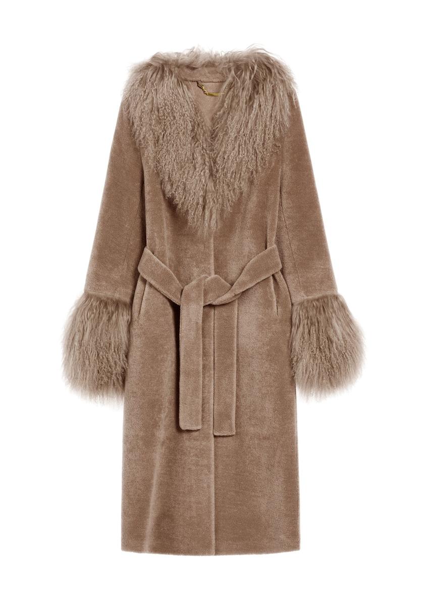 Beige wool coat with fur FUTDW-0014A-1A(Z26)