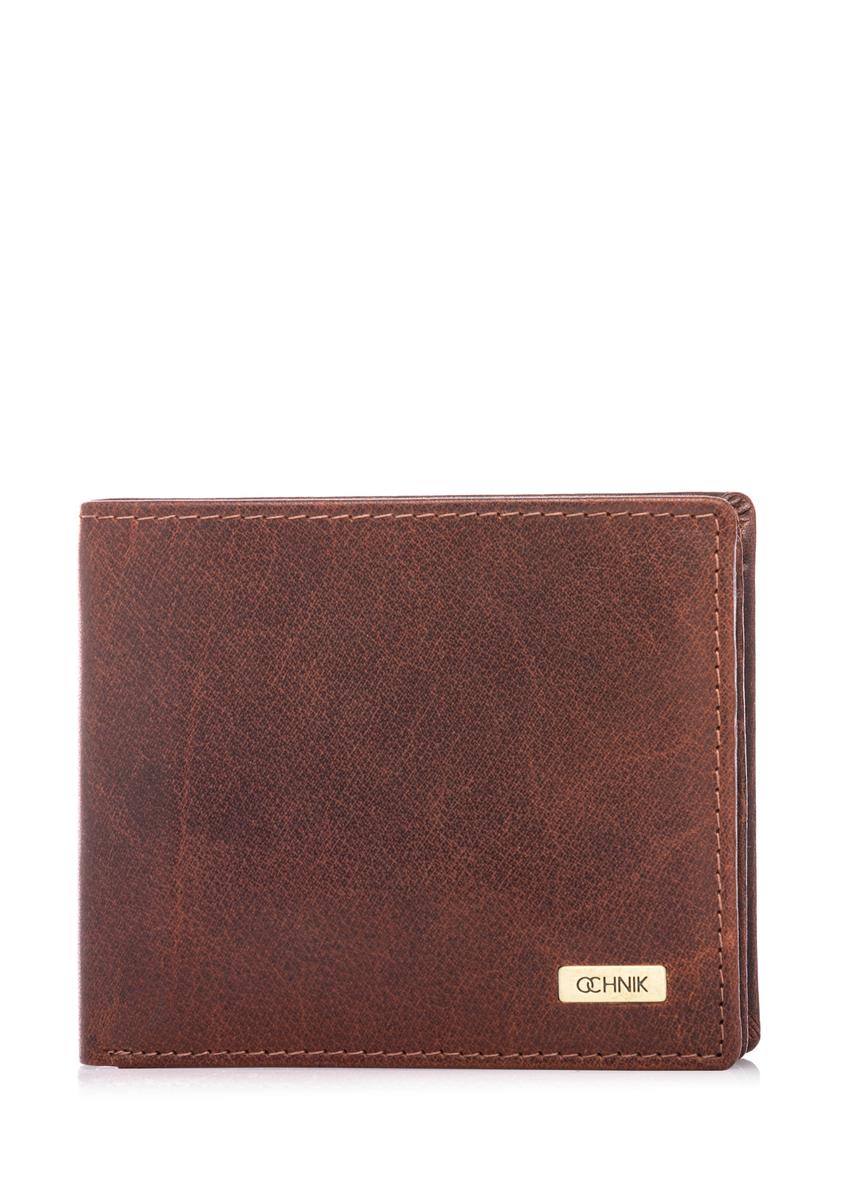 Men's leather wallet in cognac color PORMS-0693-1H(W26), front product view on white background.