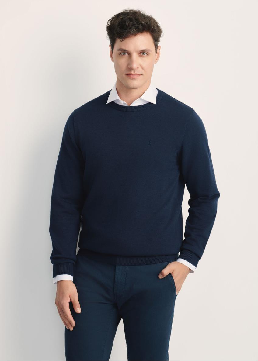 Navy blue cotton men's sweater SWEMT-0114A-7E(Z26)