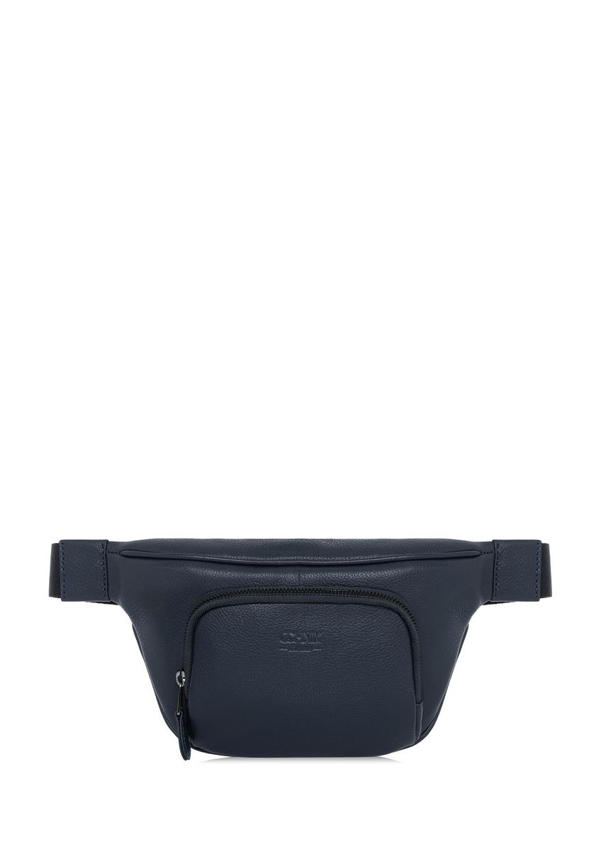 Navy blue leather waist bag with logo TORMS-0280D-69(W25)